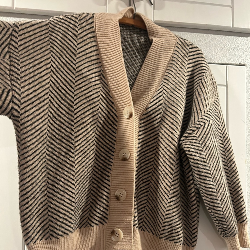 Striped Beige and Black Women's Cardigan